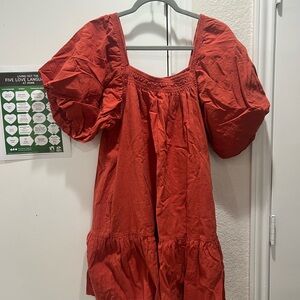 Entro women’s medium puff sleeve rustic orange boho country dress